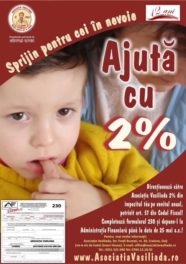 Asociaţia Vasiliada a lansat campania „Ajută cu 2%”