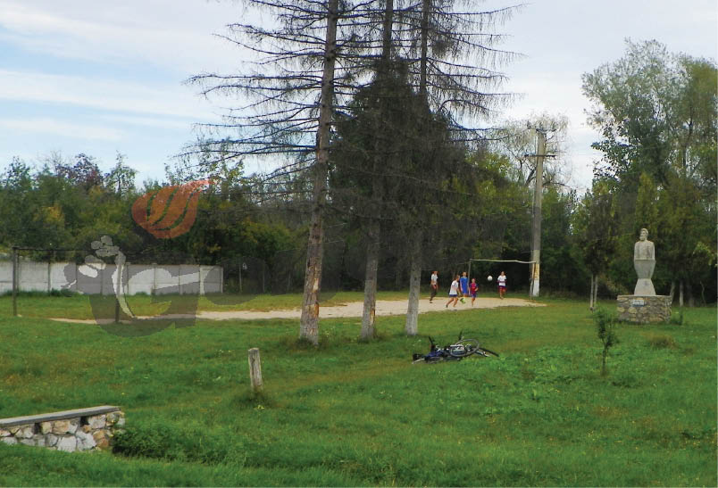 Teren de fotbal, lângă bustul lui Brâncuşi