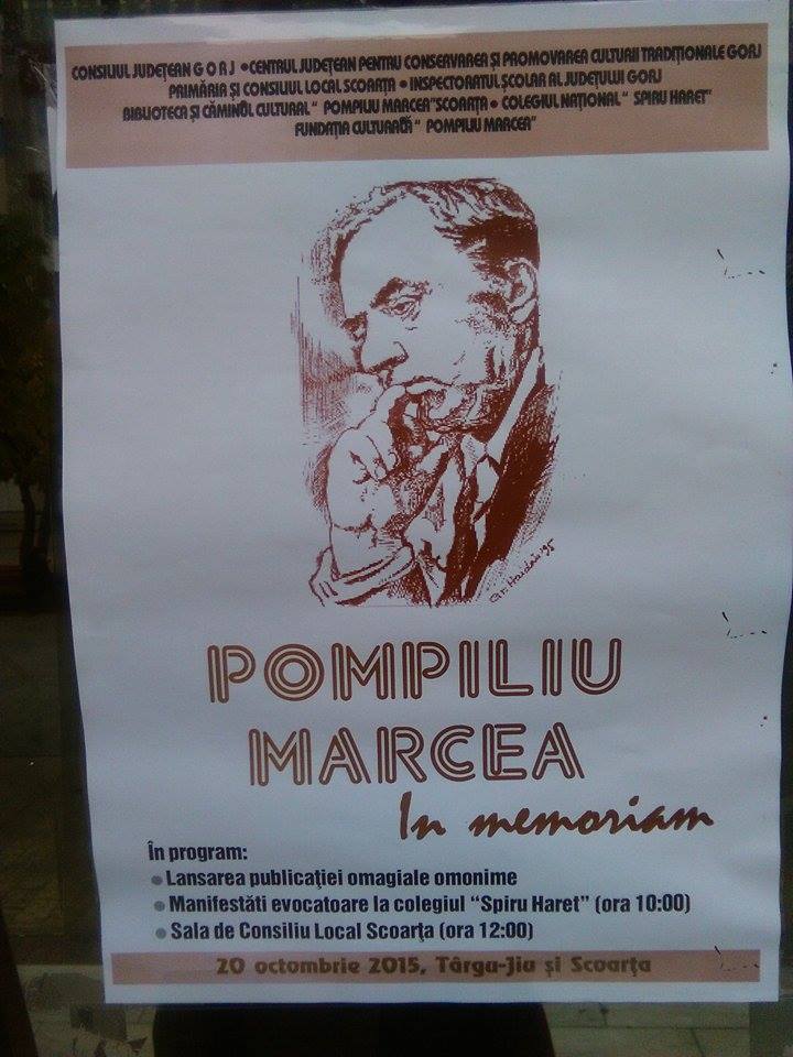 Pompiliu Marcea, omagiat la Târgu-Jiu şi Scoarţa