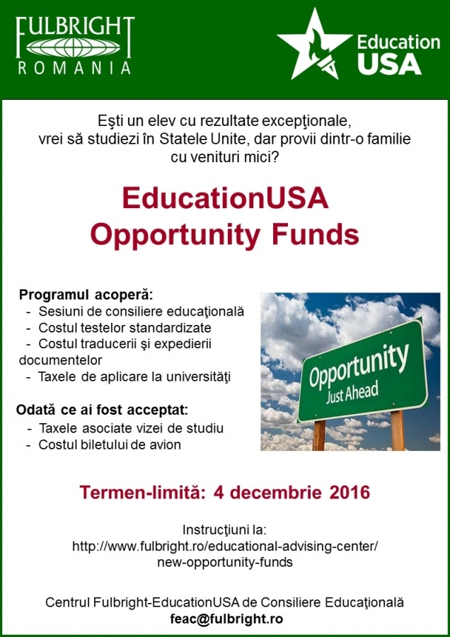 Ultima săptămână de înscrieri în programul de burse ”Opportunity Funds”