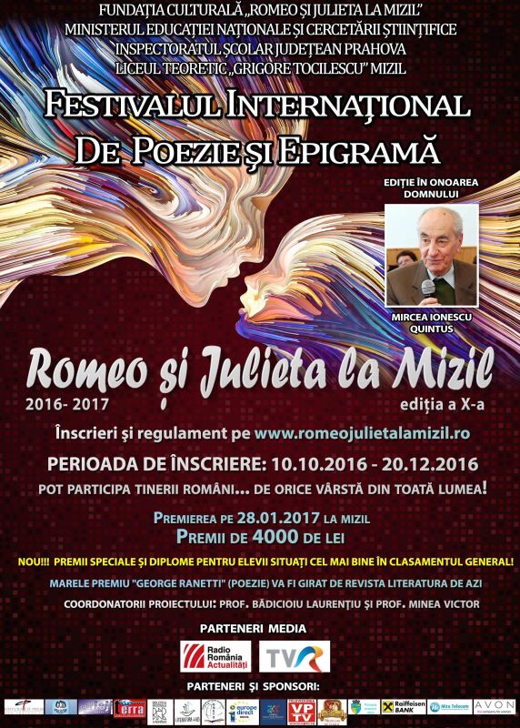 Au început înscrierile la Festivalul Internațional de Poezie și Epigrame ”Romeo și Julieta la Mizil”