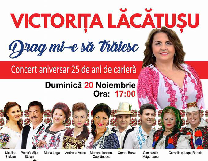 Duminică, la Sala Radio / Zeci de solişti îi vor fi alături Victoriţei Lăcătuşu