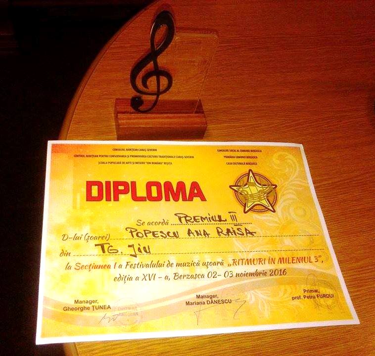 Premiu și mențiune pentru ȘPA Târgu-Jiu, la Festivalul ”Ritmuri în mileniul 3”