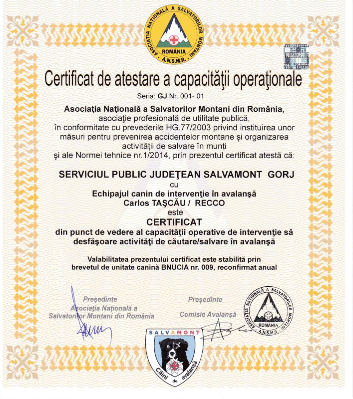 Încă două certificate de acreditare au ajuns la Salvamont Gorj