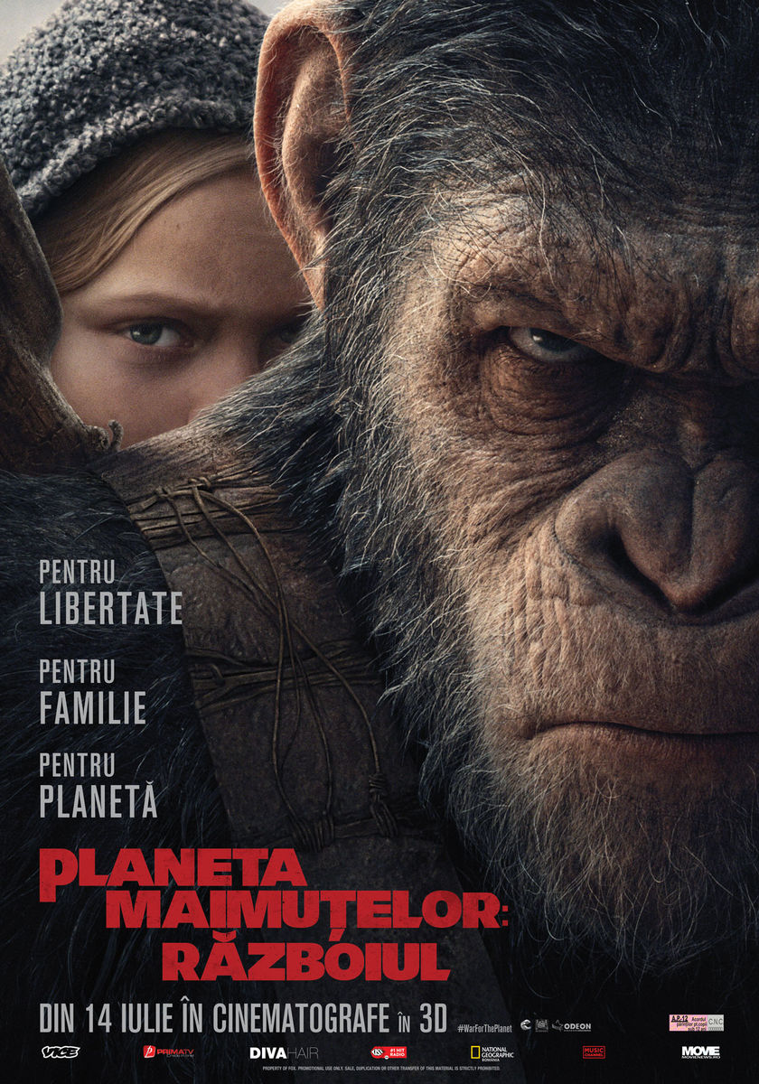 War for the Planet of the Apes (2017) Planeta Maimuţelor: Războiul – Sergiu Nicolaescu 18:00(3D) 21:00(3D)