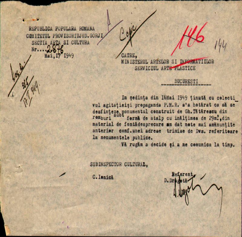 Intențiile de desființare a Coloanei fără Sfârșit(I)