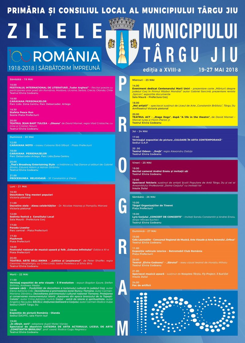 A fost stabilit programul complet al Zilelor Municipiului Târgu-Jiu!