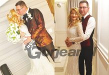 NUNTA ANULUI, la Târgu-Jiu! Mirele, procurorul Bertha, în costum creație Botezatu, mireasa Marcela, într-o creație Cristallini, realizată manual