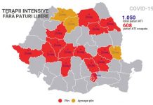 Harta cu județele în care nu mai sunt locuri la ATI pentru pacienții COVID-19
