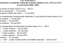 Calendarul evaluărilor naționale la finalul claselor a II-a, a IV-a și a VI-a a fost actualizat