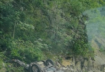 Accident grav pe Defileul Jiului! Două victime și o mașină răsturnată!