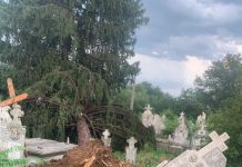 Foto: Cruci distruse în Cimitirul Stănești, țiglă zburată de pe locuințe din Narcise