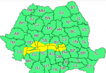 Cod galben de vânt și ninsoare viscolită în zonele de munte