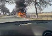 Scoarța: Mașină în flăcări, după accident! O victimă!