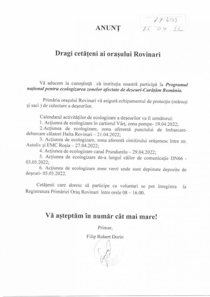 primaria rovinari anunt