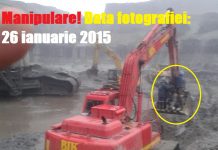Manipulare! Fotografia cu minerii în cupa excavatorului, veche de 8 ani!