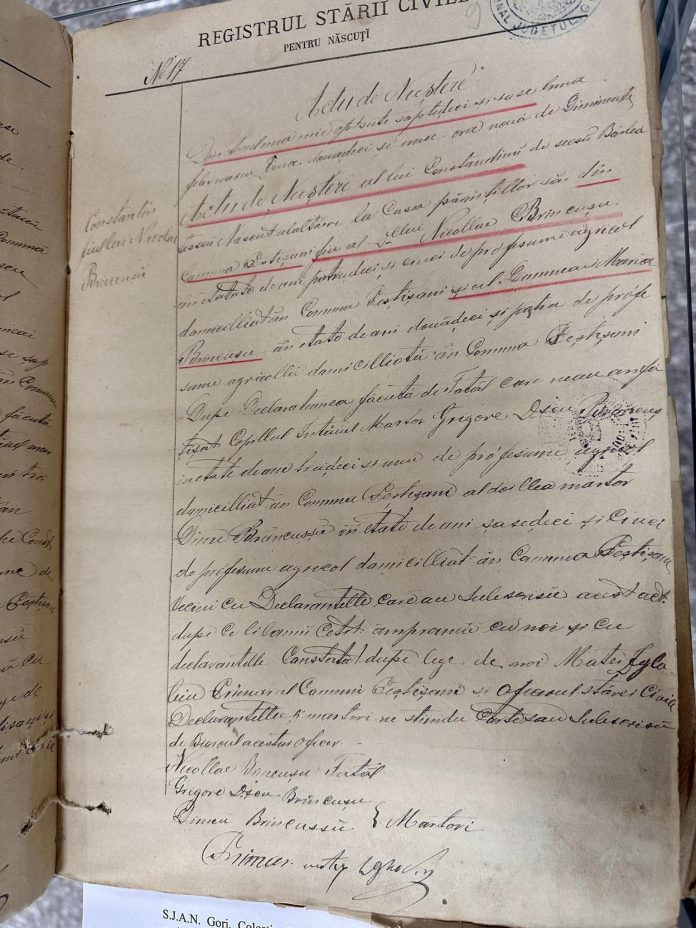 certificat nastere brancusi