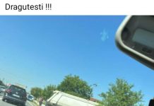 Drăguțești: TIR ajuns în șanț. A intrat și-n gardul unei curți