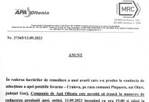 Presiune scăzută la apă în mai multe localități din Gorj, din cauza unei avarii