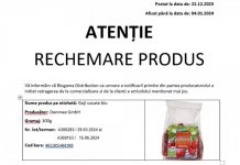 Produs infestat cu Salmonella, retras de la raft