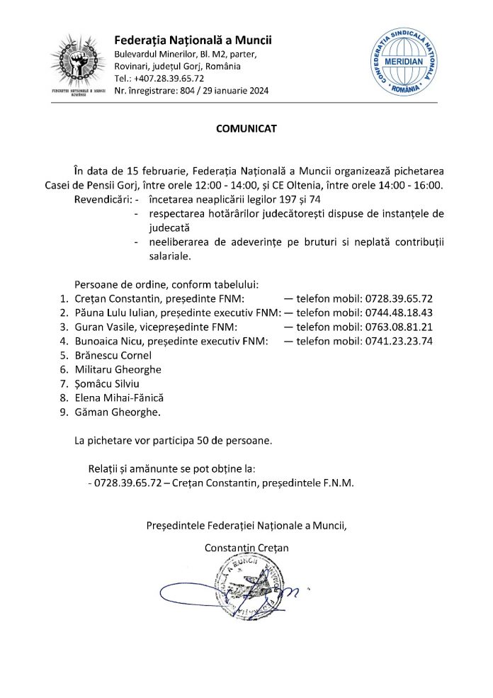 Minerii și energeticienii ies în stradă. Vor protesta la CEO și Casa de Pensii Gorj