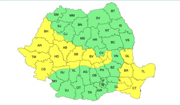 Cod galben de vreme rea în Gorj. Alte 23 de județe, avertizate de ANM