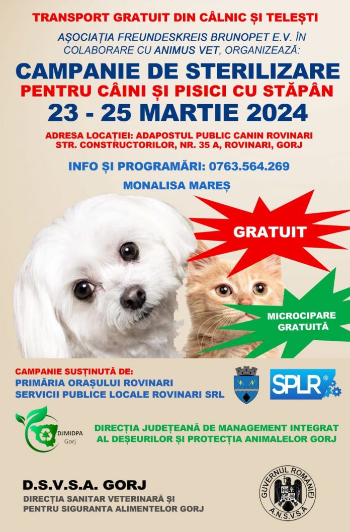 Campanie de sterilizare la Rovinari, Câlnic și Telești