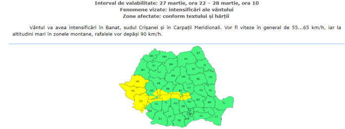 Vreme severă imediată în Gorj. Zeci de localități sub Cod galben