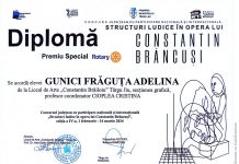 Clubul Rotary a acordat premiul special în cadrul concursului ”Structuri Ludice în opera lui Constantin Brâncuși”