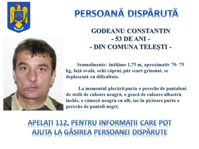 UPDATE: Bărbatul din Telești ce fusese dat dispărut a fost găsit decedat