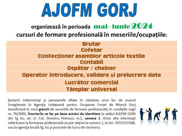 Opt cursuri de calificare în diverse meserii încep la AJOFM