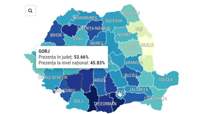 53,66% – prezența la vot în Gorj, la ora 20:00