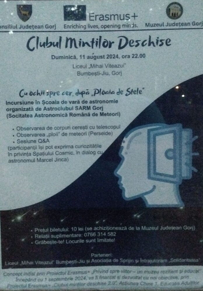 Perseidele – ,,ploaia” de meteori, observată cu telescopul, duminică, 11 august 2024, la Liceul ,,Mihai Viteazul” din Bumbești Jiu