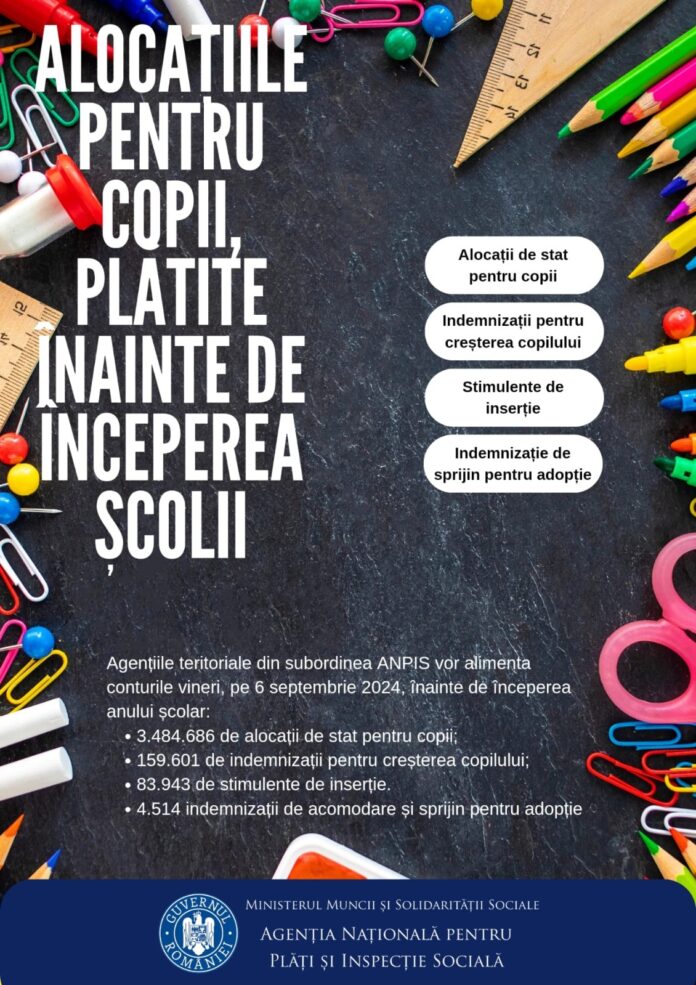 Alocațiile și indemnizațiile pentru copii vor fi plătite mâine