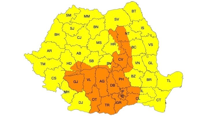 Cod portocaliu de ploi torențiale în Oltenia