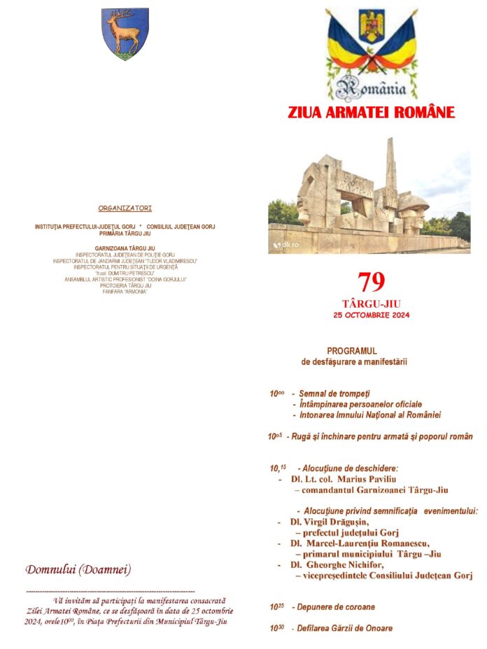 Ziua Armatei Române, marcată vineri la Târgu Jiu