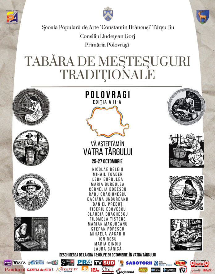 Meșteri populari din trei județe își dau întâlnire în tabăra de la Polovragi